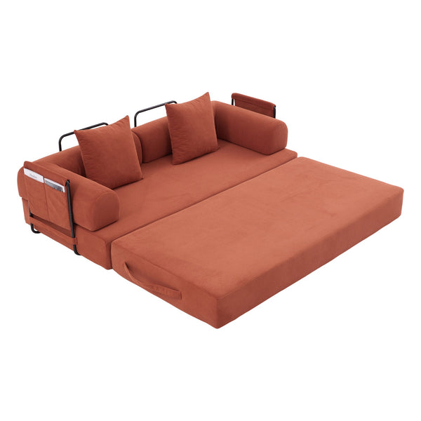English Elm UNITED modular foldable sofa with metal frame, corduroy upholstery, side pocket & quick assembly convenience Orange W1568P374079
