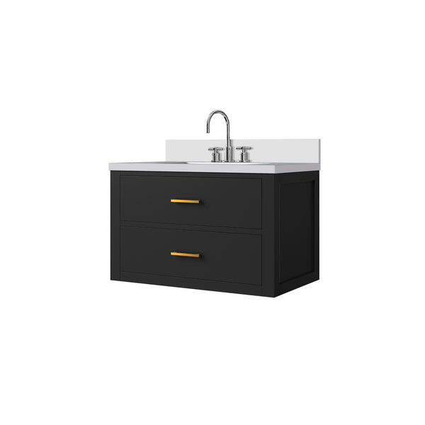 English Elm Black Single Bath Vanity With Cultured Marble Top & Faucet Set – Modern Storage Solution For Your Bathroom B2731P257918