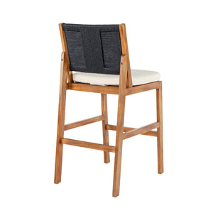 English Elm 4 Piece Outdoor Acacia Wood Wicker Bar Stools Set with Cushioned Patio Seating Black,Cream,Teak N773OB00131R
