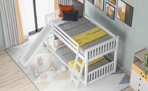 English Elm Twin Twin Bunk Bed with Convertible Slide & Reversible Ladder, Space-Saving Pine Frame for Kids Rooms White GX000213AAK-1