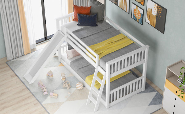 English Elm Twin Twin Bunk Bed with Convertible Slide & Reversible Ladder, Space-Saving Pine Frame for Kids Rooms White GX000213AAK-1