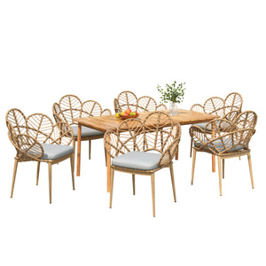 English Elm Christopher Knight Home® - Kirk 7-Pc Outdoor Patio Chat Set with Acacia Wood Table, Light Brown Faux Wicker Chairs & Cushions KIRK7CSDSET