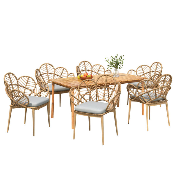 English Elm Christopher Knight Home® - Kirk 7-Pc Outdoor Patio Chat Set with Acacia Wood Table, Light Brown Faux Wicker Chairs & Cushions KIRK7CSDSET