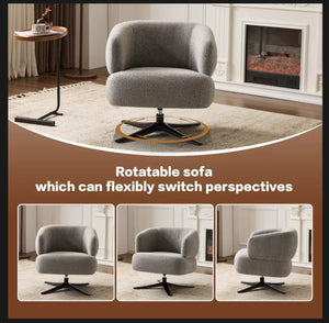 English Elm Cuddle-style linen swivel chair with 360° rotation, wrap-around cradle design for cozy compact spaces Antique Grey W3248P354261
