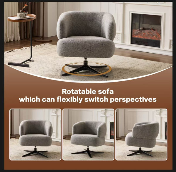 English Elm Cuddle-style linen swivel chair with 360° rotation, wrap-around cradle design for cozy compact spaces Antique Grey W3248P354261