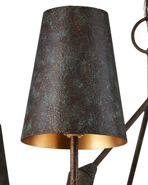 Currey & Company Anselm Chandelier: Brutalist Elegance With Textured Verdigris Bronze & Shimmering Gold Finish Black Wrought Iron 9000-1311-currey-company
