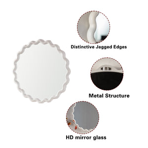 English Elm White Matte Scalloped Round Mirror Petal Wavy Frame for Bedroom or Bathroom W3081P391521