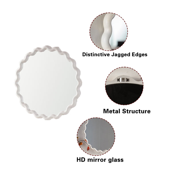 English Elm White Matte Scalloped Round Mirror Petal Wavy Frame for Bedroom or Bathroom W3081P391521