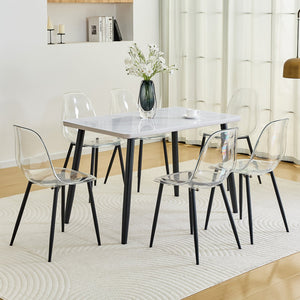 English Elm Table Set with Marble Glass Top Six Transparent Chairs for Modern Dining Spaces W1151S04633