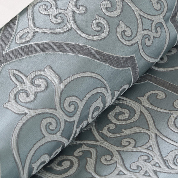 English Elm 12 Piece Comforter Set - Elegant Grey-Blue Jacquard With Cotton Sheets & Decorative Pillows King Size B03596807