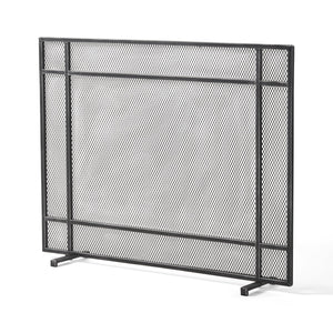 English Elm Christopher Knight Home® - FIRE Markus Modern Single Panel Iron Firescreen with Brushed Silver Finish, Minimalist Mesh Guard Black+Silver 65183.00BBSILV