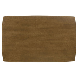 English Elm Daglosten Mid-Century 5-Piece Dining Set in Chestnut & Off-White — Curved Cutout Backs, Upholstered Tan Seats, Slim Legs B062S00882