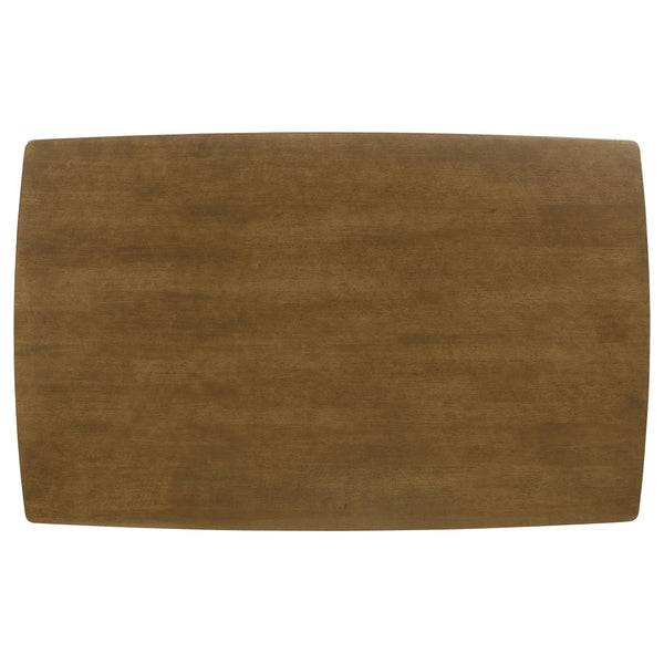 English Elm Daglosten Mid-Century 5-Piece Dining Set in Chestnut & Off-White — Curved Cutout Backs, Upholstered Tan Seats, Slim Legs B062S00882