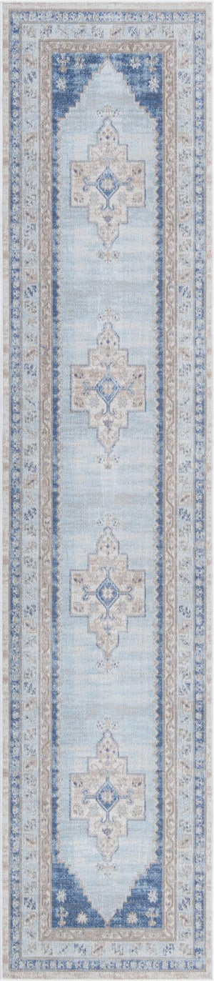 Unique Loom Whitney Geneva Machine Made Border Rug Sky blue, Ivory/Light Blue/Gold/Gray/Pink 2' 7" x 12' 0"