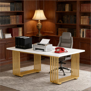 English Elm Industrial Executive Wood Desk with Rustic Brown Veneer for Home Office Workspaces T3971P450503