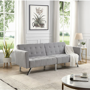 English Elm Sofa Convertible Linen Sofa Bed with Split-Back Recline, 3 Positions, Breathable Comfort for Small Spaces LIGHT GREY 41.3 L x 34.7 W x 8.2 H W2297S00006