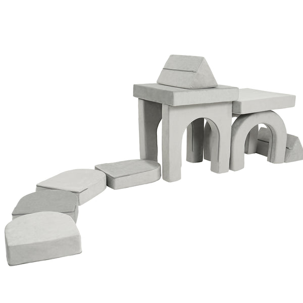 English Elm 14pcs Modular Foam Play Couch Set Convertible Toddler Fort Builder for Playrooms Light Gray T5880P493433