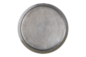 English Elm CT501 Hand-Hammered 32" Round Aluminum Coffee Table with Drum Silhouette and Timeless Texture Silver G150108433
