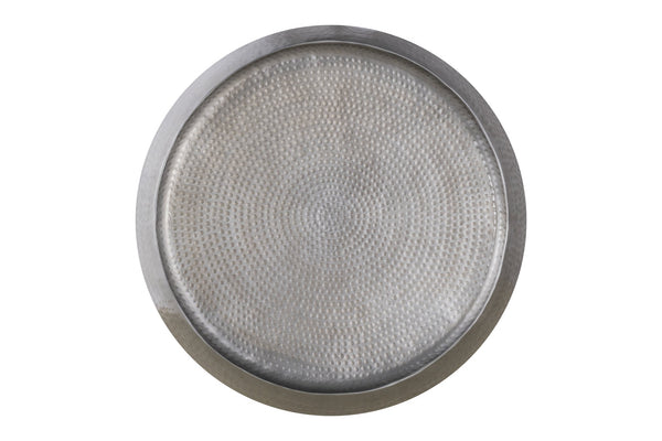 English Elm CT501 Hand-Hammered 32" Round Aluminum Coffee Table with Drum Silhouette and Timeless Texture Silver G150108433