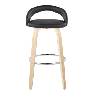 English Elm Fixed-height Swivel Barstools with Bent Wood Legs and Faux Leather Seats Set of 2 B202S01860