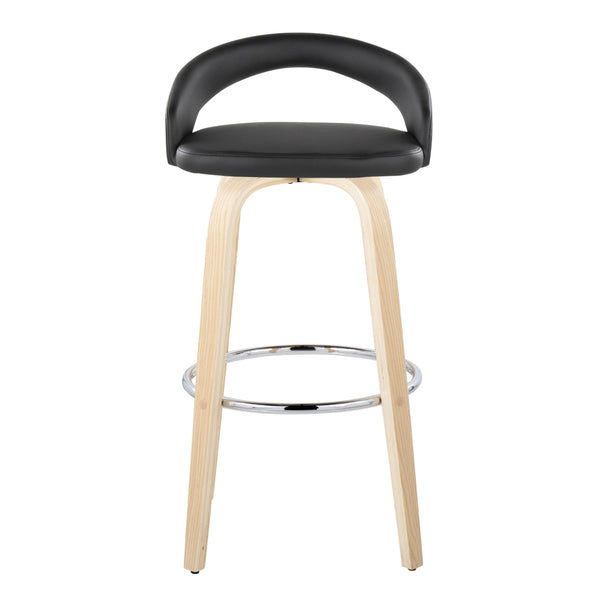 English Elm Fixed-height Swivel Barstools with Bent Wood Legs and Faux Leather Seats Set of 2 B202S01860