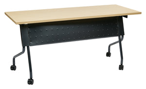 OSP Home Furnishings 5' Flip Top Nesting Training Table with Locking Casters for Classrooms and Offices Maple Titanium 84225TP