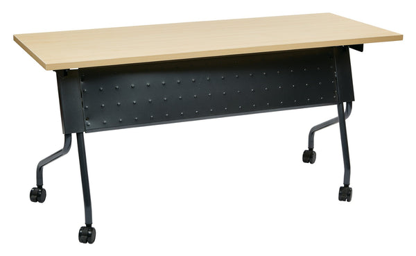 OSP Home Furnishings 5' Flip Top Nesting Training Table with Locking Casters for Classrooms and Offices Maple Titanium 84225TP