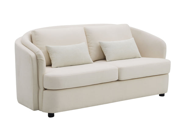 English Elm Mariko Beige Linen Loveseat with Pocket Coil Seat, KD Legs & 2 Toss Pillows for Cozy Style B2726P245021