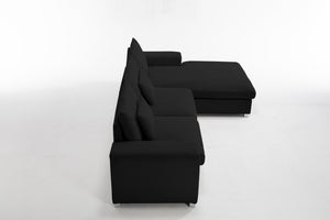 English Elm Nordic-style L-shaped flannel sofa with solid wood frame, ergonomic comfort and durable stain-resistant fabric for modern minimalist living room gatherings Black W2795S00029