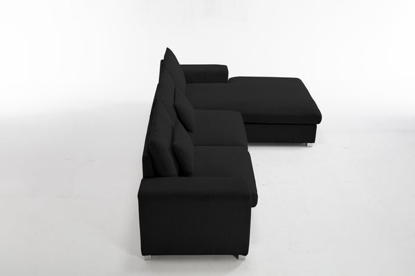 English Elm Nordic-style L-shaped flannel sofa with solid wood frame, ergonomic comfort and durable stain-resistant fabric for modern minimalist living room gatherings Black W2795S00029