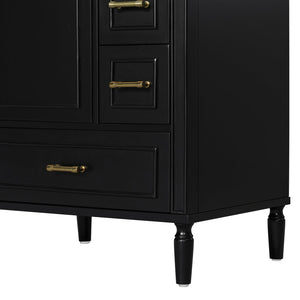 English Elm 24" Olive Bathroom Vanity Solid Wood Frame Ceramic Sink Gold Hardware Soft Close Black N729P373272B