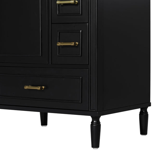 English Elm 24" Olive Bathroom Vanity Solid Wood Frame Ceramic Sink Gold Hardware Soft Close Black N729P373272B