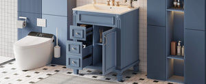 English Elm 24" French Inspired Bathroom Vanity with Ceramic Basin Soft Close Cabinet and 2 Drawers Blue N710P318990C