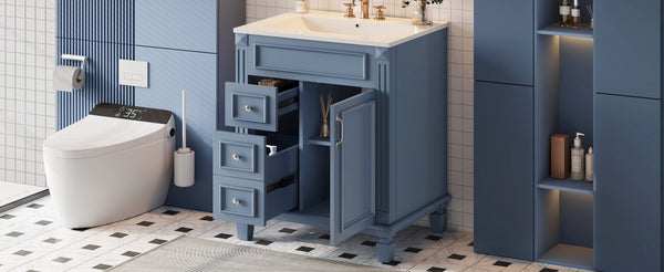 English Elm 24" French Inspired Bathroom Vanity with Ceramic Basin Soft Close Cabinet and 2 Drawers Blue N710P318990C
