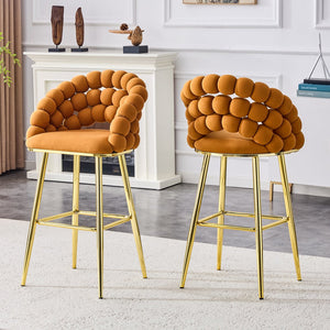 English Elm Set of 2 Sculptural Bubble Back Velvet Barstools with Glamorous Electroplated Legs Gold,Orange W3875P370838