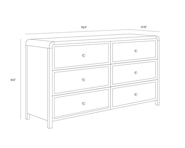 Sunpan Tierra Dresser - Coastal-Inspired Elegance with Rattan Detailing and Soft-Close Drawers for Style Small - 63W x 17.75D x 33.5H