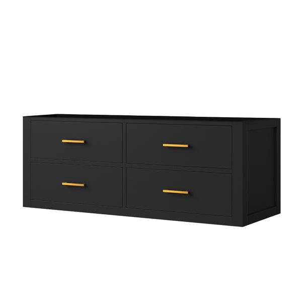 English Elm Black Midcentury Modern 48-Inch Wall-Hung Bath Vanity With Soft-Close Storage & Easy Setup B2731P257997