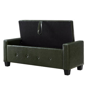 English Elm 48" Storage Ottoman Bench with Tufted Faux Leather Upholstery, Solid Wood Frame & 300lb Capacity Dark Green W1097P338777