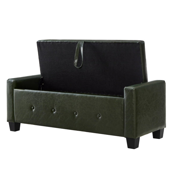 English Elm 48" Storage Ottoman Bench with Tufted Faux Leather Upholstery, Solid Wood Frame & 300lb Capacity Dark Green W1097P338777