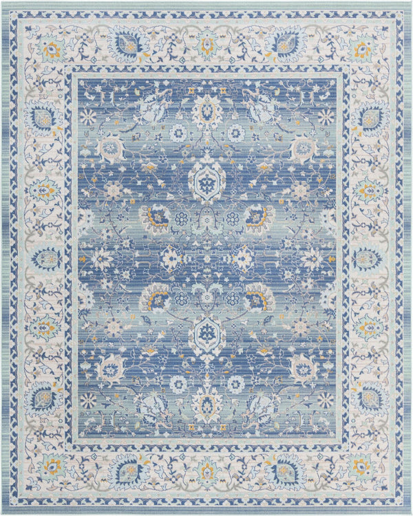 Unique Loom Whitney Bordeaux Machine Made Floral / Botanical Rug French Blue, Ivory/Light Blue/Gold/Gray/Light Green 7' 10" x 10' 0"