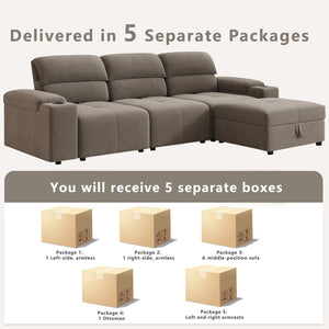 English Elm Modern Modular L-shaped sectional sofa 105-inch cloud deep-seat 4-seat cotton comfort with ottoman and storage Brown W3820S00009