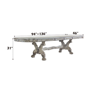 English Elm Dresden Antique-Style Bone Finish Dining Table with Removable Extension Leaves and Claw Legs, Luxurious Design Ivory 34 L x 30 W x 14 H B2726S00300