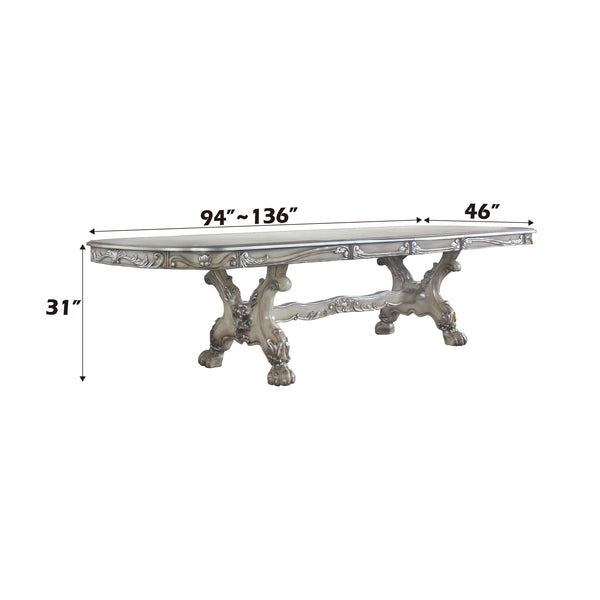 English Elm Dresden Antique-Style Bone Finish Dining Table with Removable Extension Leaves and Claw Legs, Luxurious Design Ivory 34 L x 30 W x 14 H B2726S00300