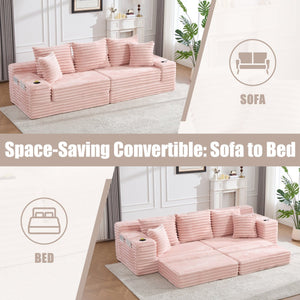 English Elm Oversized Corduroy Cloud Couch Convertible Sleeper Sofa with Memory Foam Seating Pink W395S00121