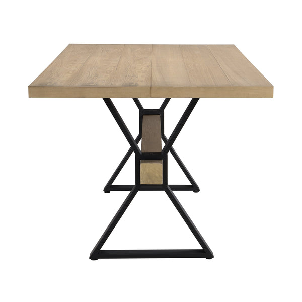 English Elm Christopher Knight Home® - X-shaped farmhouse dining table with thick 63" top, X-legs & powder-coated steel frame for six guests Natural Ash N771P256935A