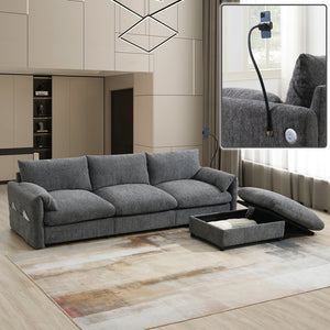English Elm [video]96.5'' Chenille L-shaped Sectional with Usb Charging Ottoman Pockets Living Room N723S8776E