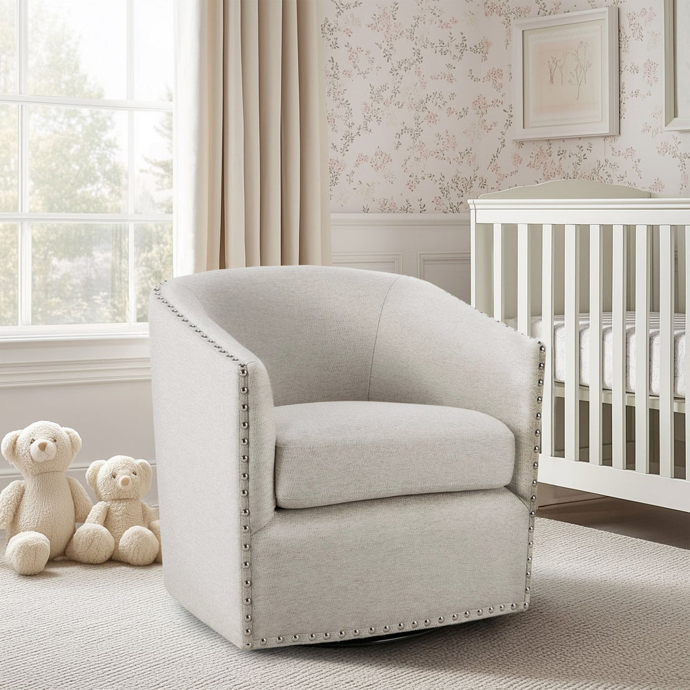 JLA Home Madison Park - Upholstered Swivel Barrel Chair with Nailheads and 360° Metal Base, Plush Foam Cushion, Versatile Elegance Natural Multi MP103-0236