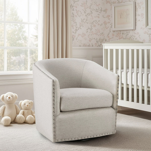 JLA Home Madison Park - Upholstered Swivel Barrel Chair with Nailheads and 360° Metal Base, Plush Foam Cushion, Versatile Elegance Natural Multi MP103-0236