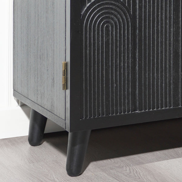 English Elm Modern Black Wood Storage Cabinet - 31In Accent Piece With Embossed Door For Stylish Organization W2729P239176