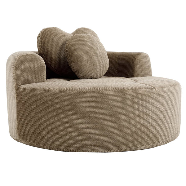 English Elm Round Cloud Sofa Bed Waffle Fabric Memory Foam Convertible Couch for Small Space Living Brown W3224P492001
